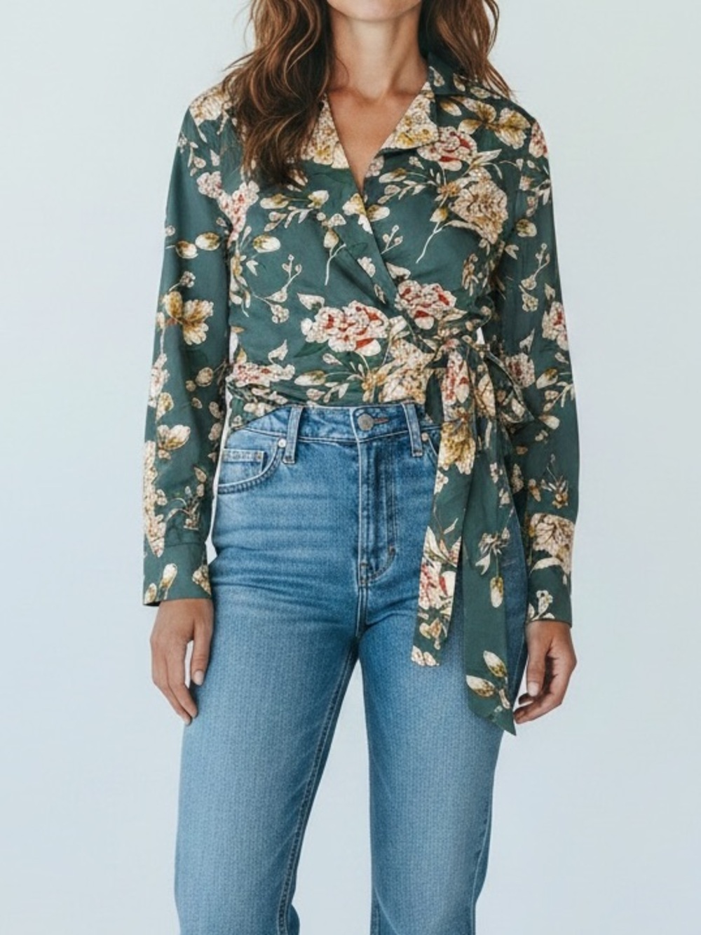twik Green Floral Wrap Blouse
